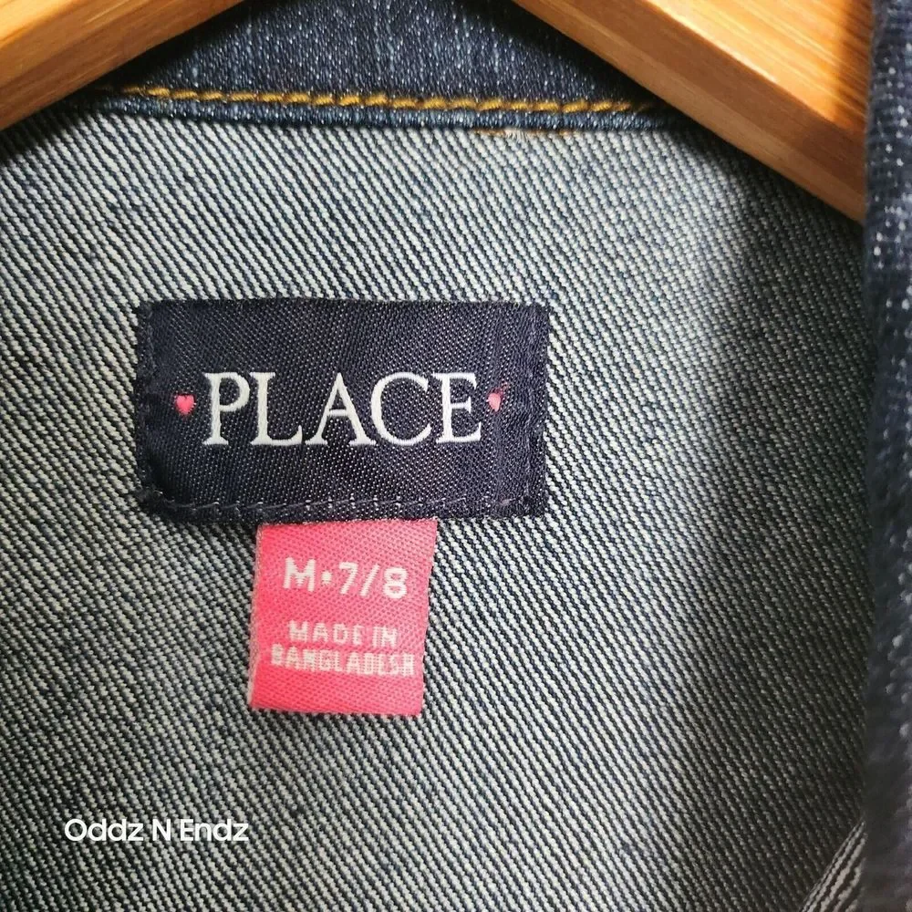 Childrens Place Dark Blue Denim Jacket M 7/8 girl Long Sleeve Button Up With Poc